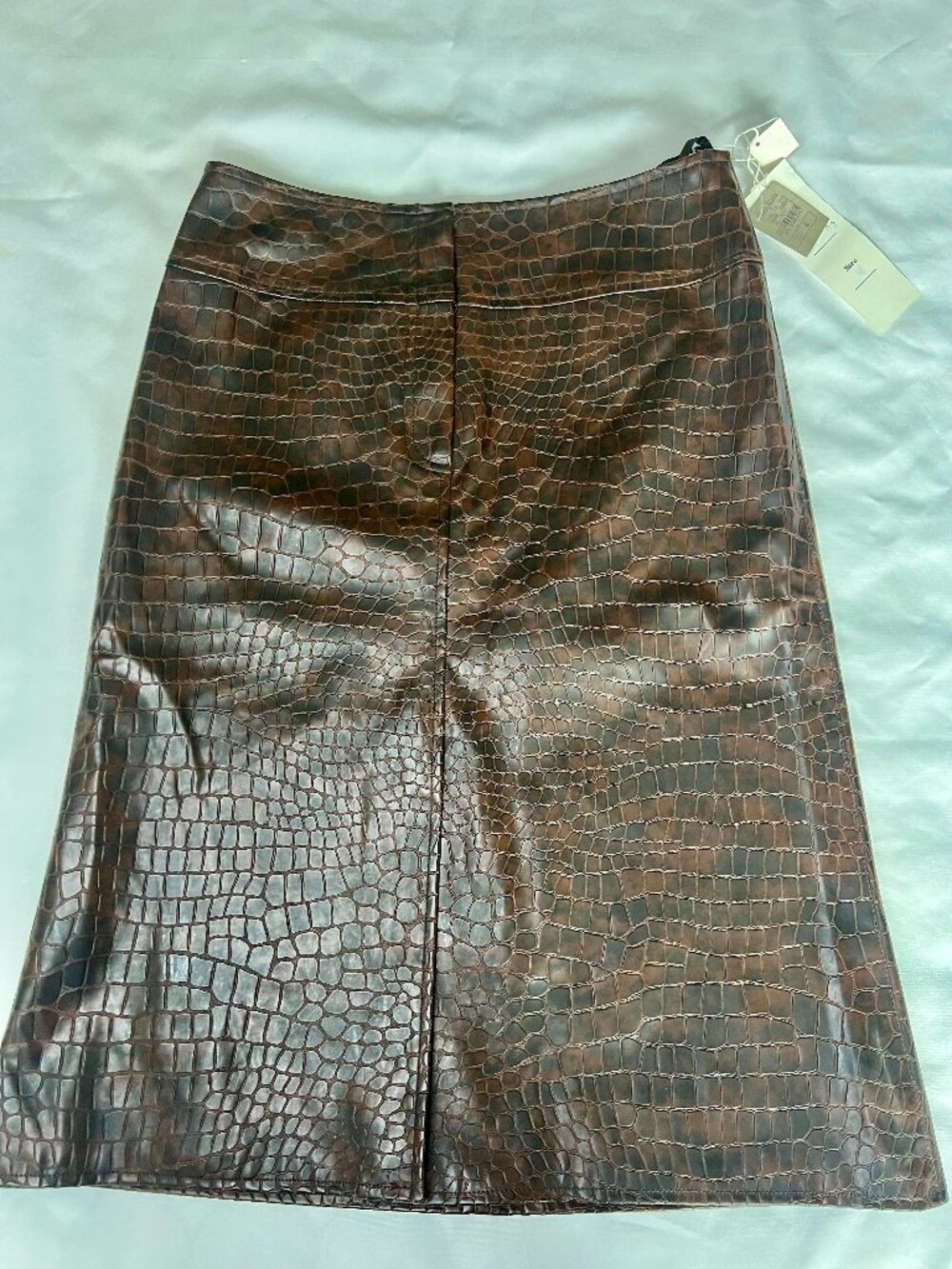NWT Nanette Lepore Brown Faux Croc Zipper Front Midi Skirt Sz 4 Made in USA